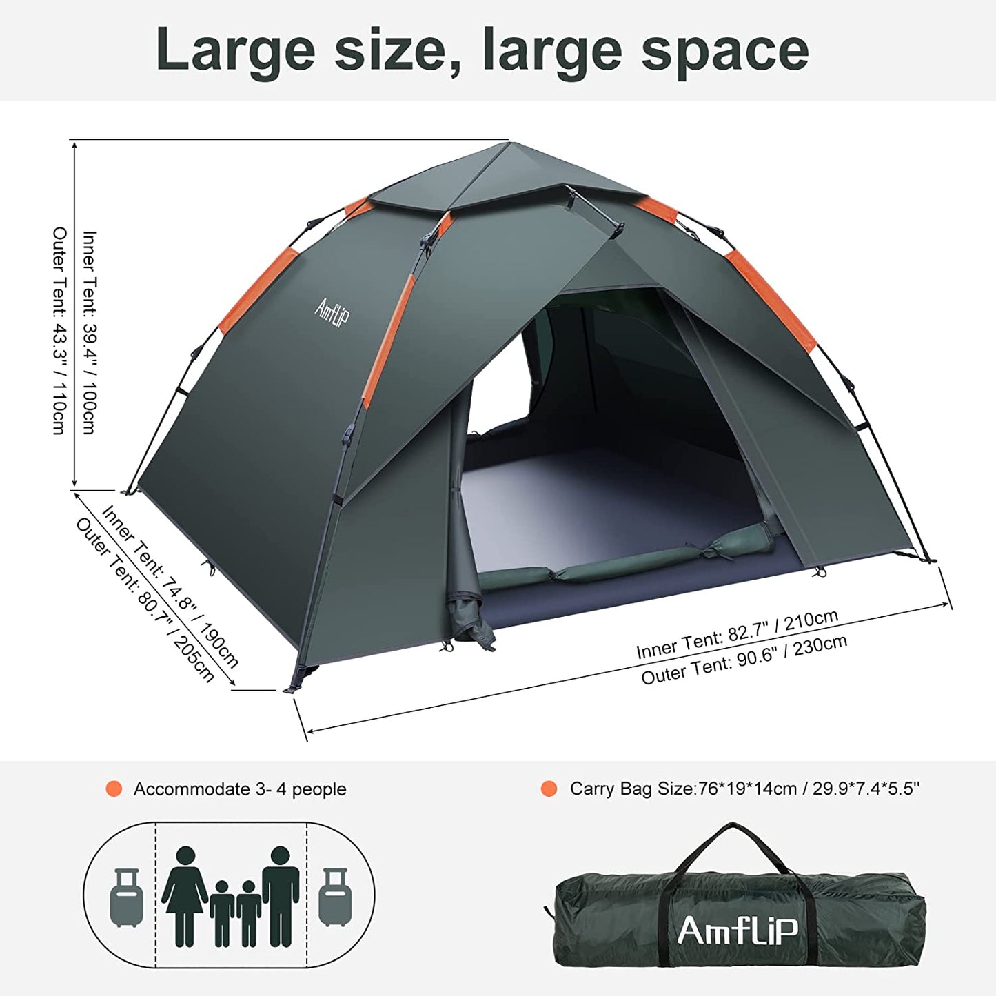 Amflip Camping Tent Automatic 3 Man Person