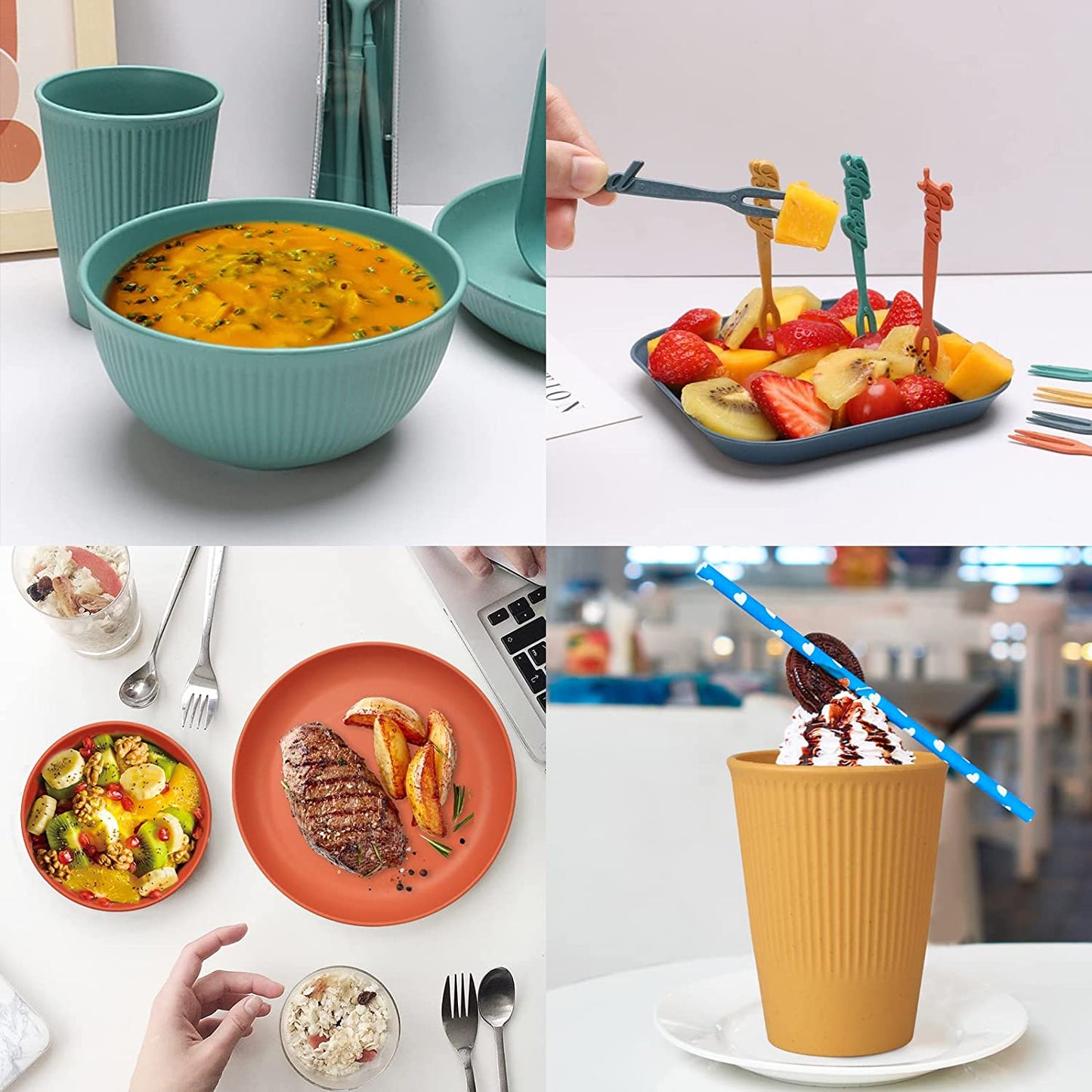 48pcs Unbreakable Dinnerware Sets for 4 People, Camping Plates and Bowls Set
