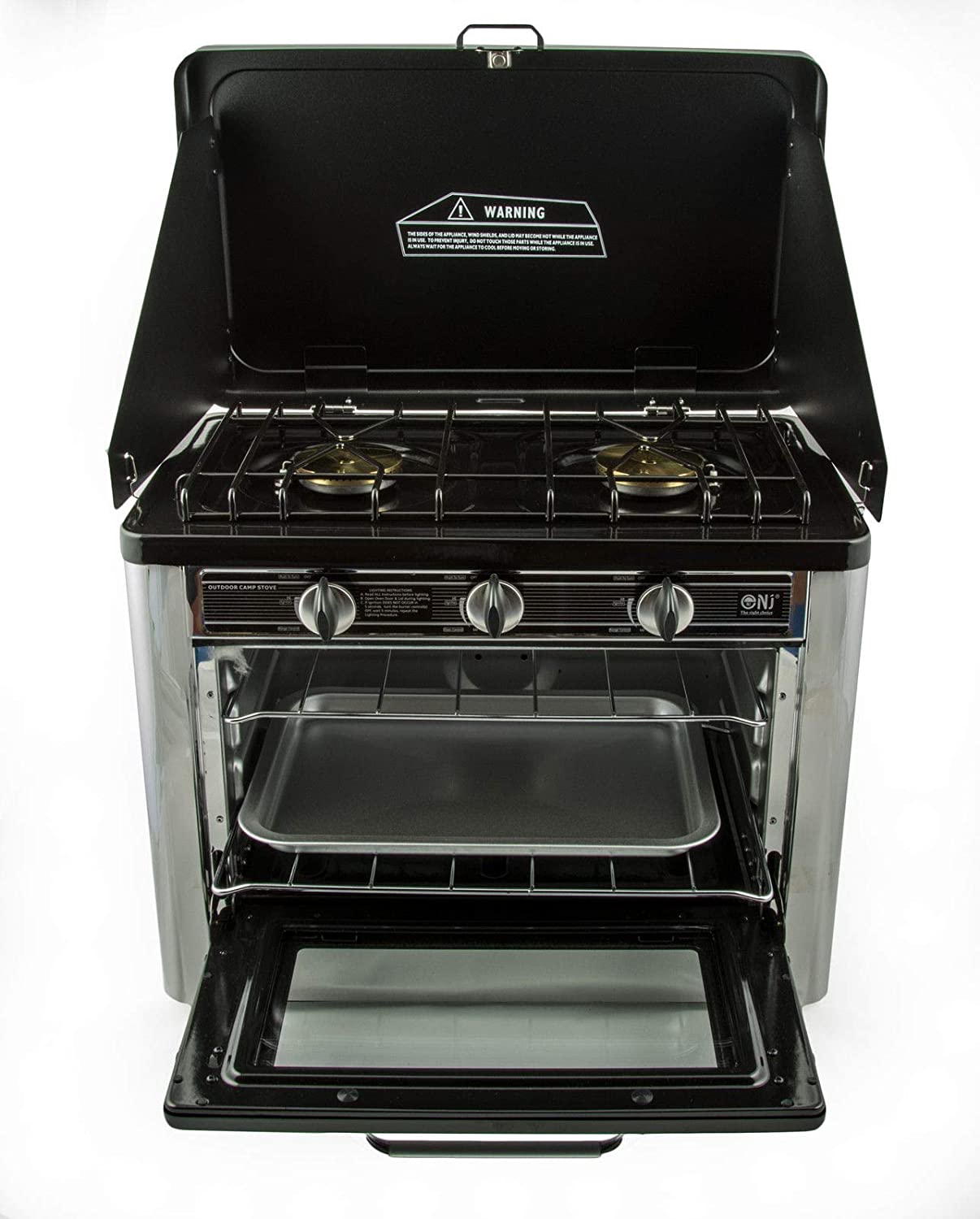 NJ CO-01 Gas Oven Gas Stove 2 Burner Camping Stove with Lid Gas Grill Gas Stove Oven + Gas Hose Regulator Set