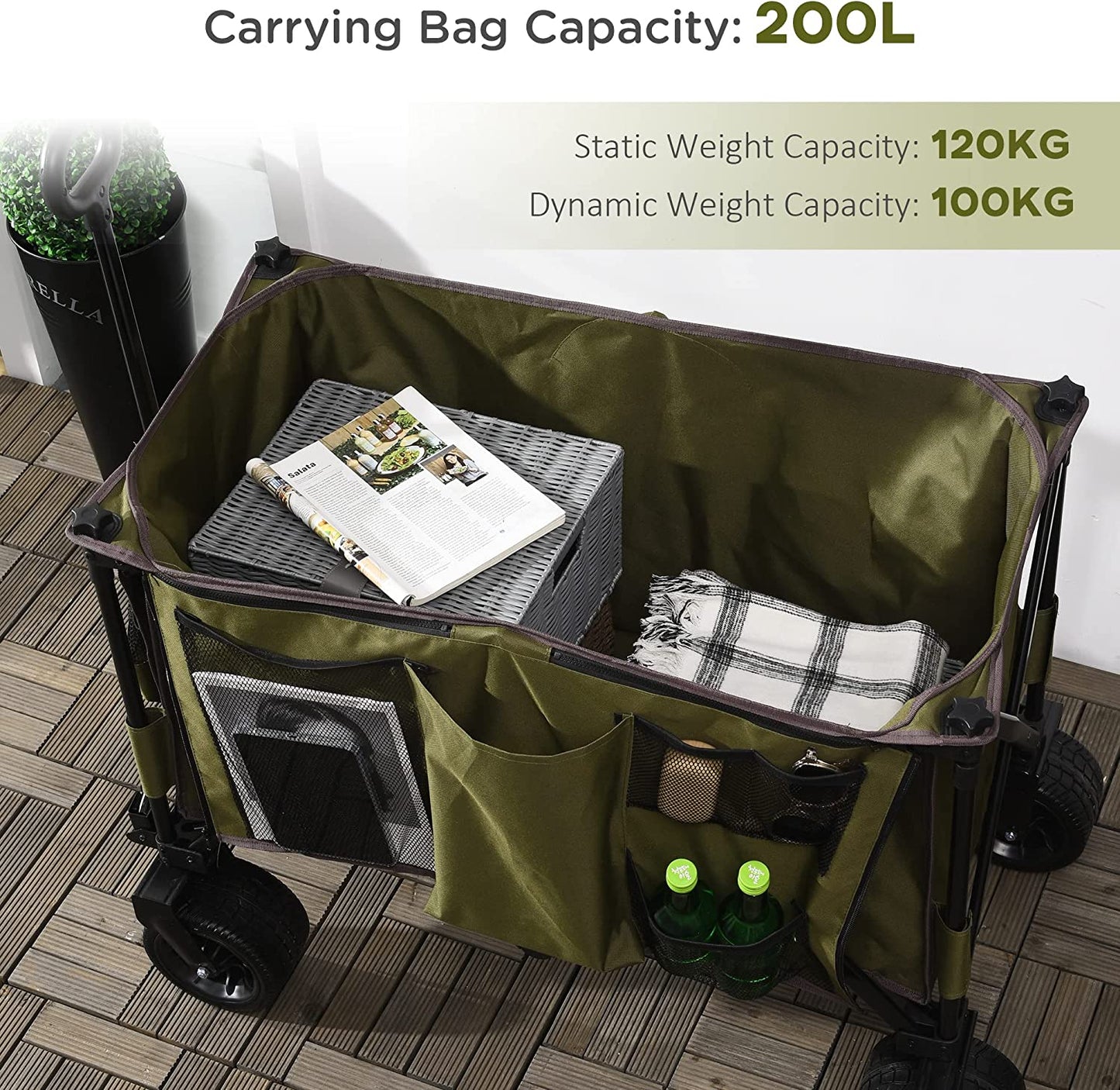 Outsunny Folding Garden Trolley on Wheels