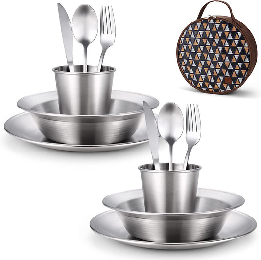 Odoland Camping Cutlery Set with Portable Pouch Case