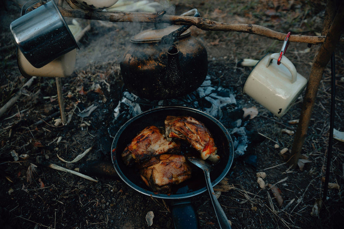 Meat is easy to fry on a camping stove