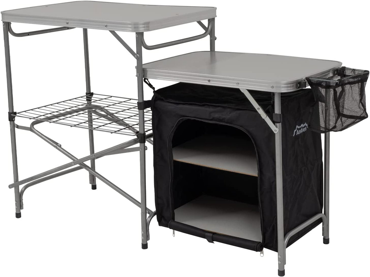 Andes Camping Field Kitchen Worktop Table Stand With Cupboard & Windshield