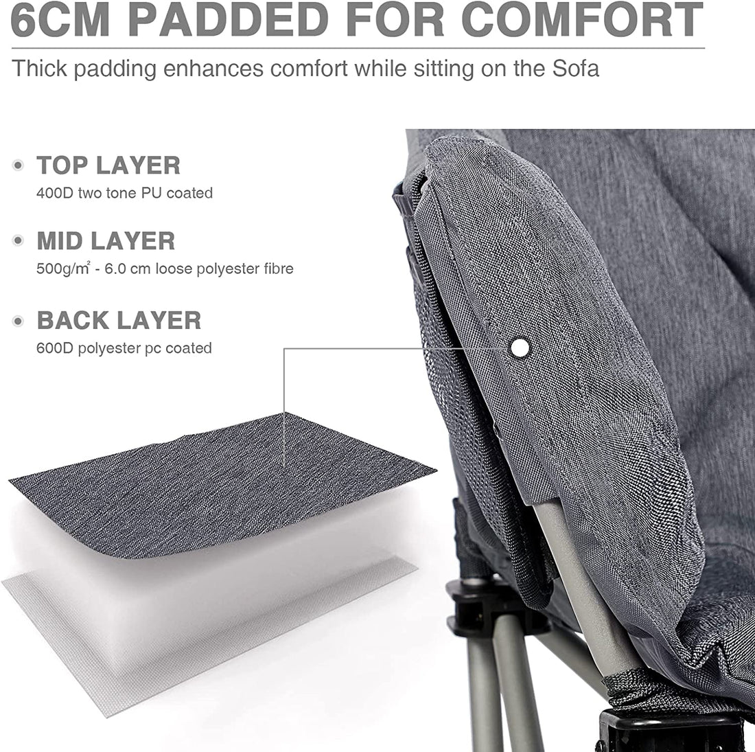 EVER ADVANCED Camping 2 Seater Sofa with Side Pocket MOUNTAIN.CO.UK