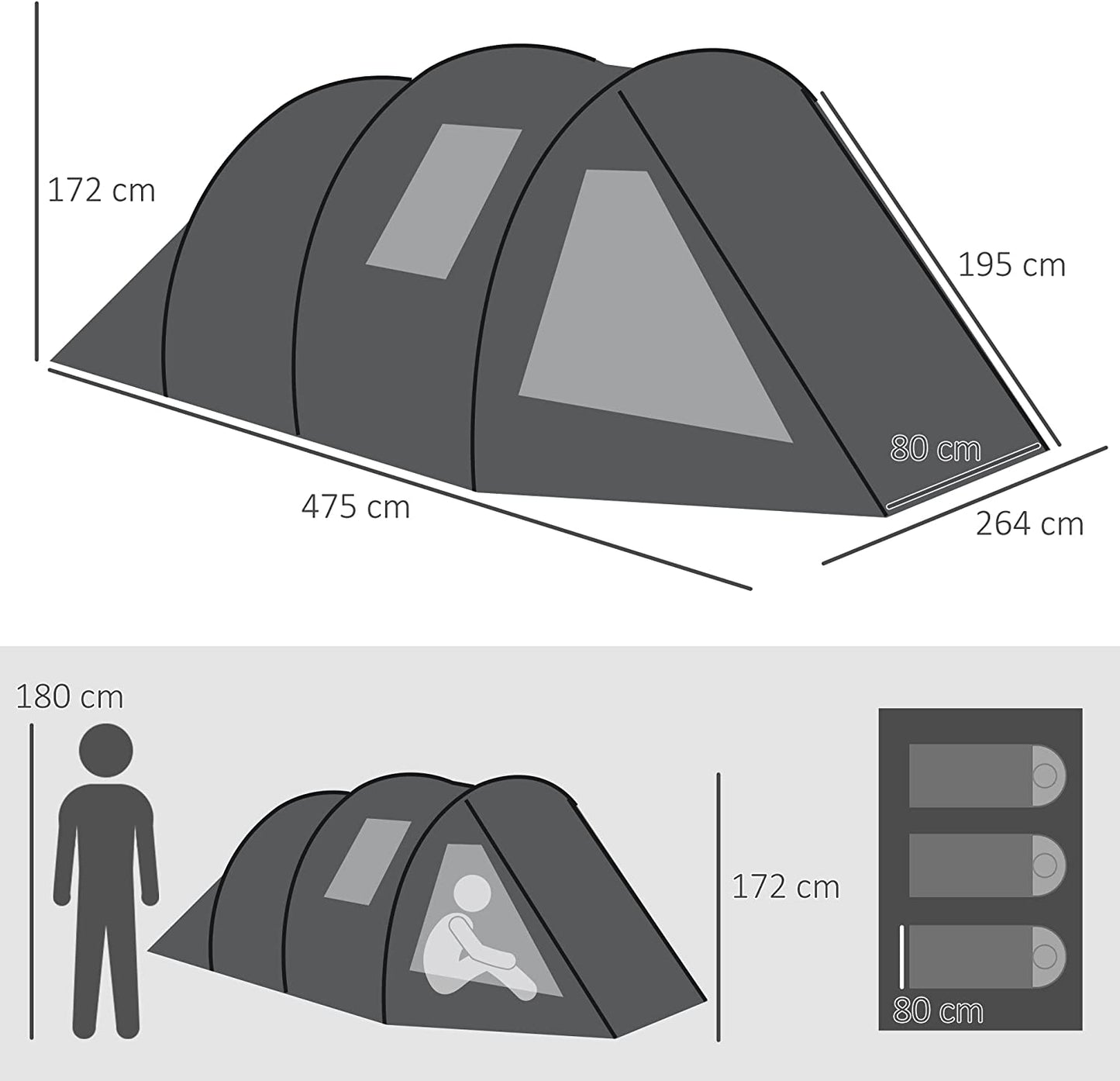 Outsunny 3-4 Man Tunnel Tent