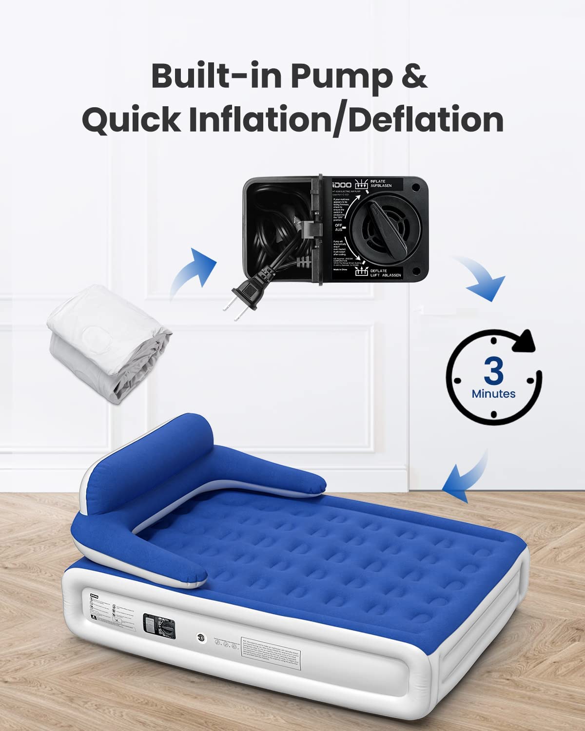 iDOO Air Bed with Headboard with Built-in Pump