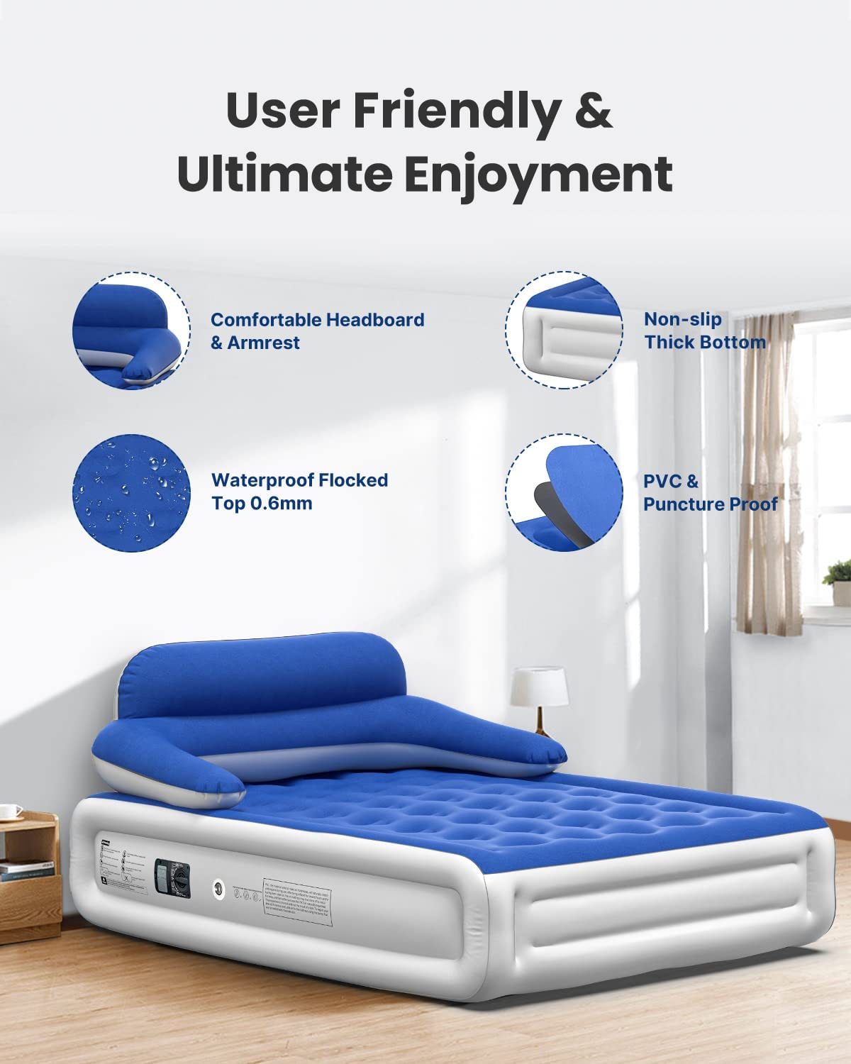 iDOO Air Bed with Headboard with Built-in Pump