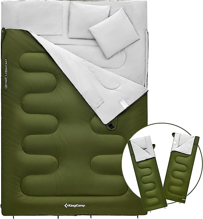 KingCamp Double Sleeping Bag for Adults with 2 Pillows 220 × 150cm King Size