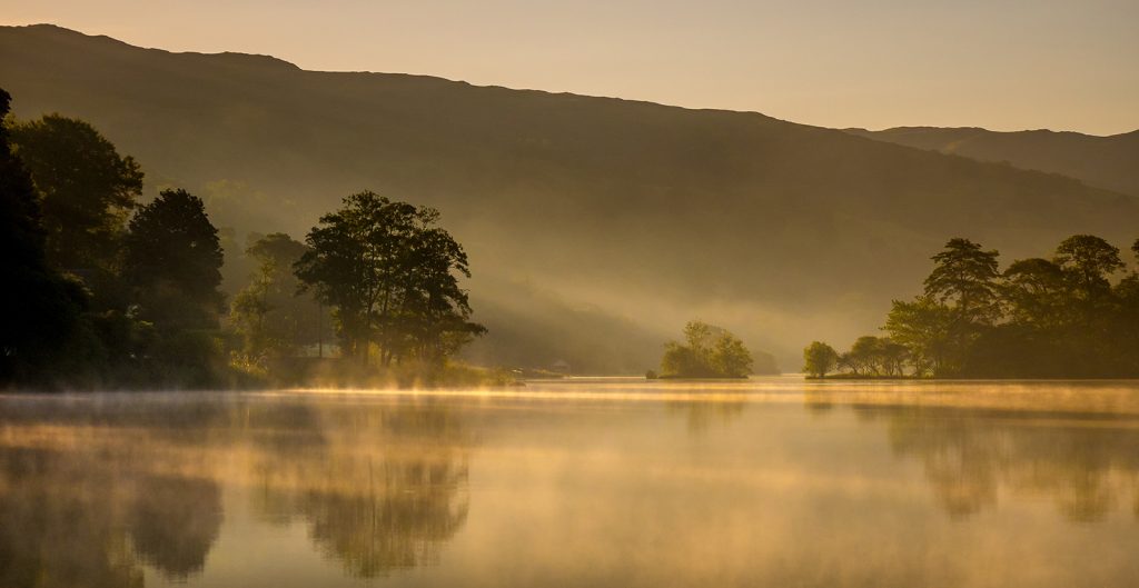 A misty morning scene at Rydal Water